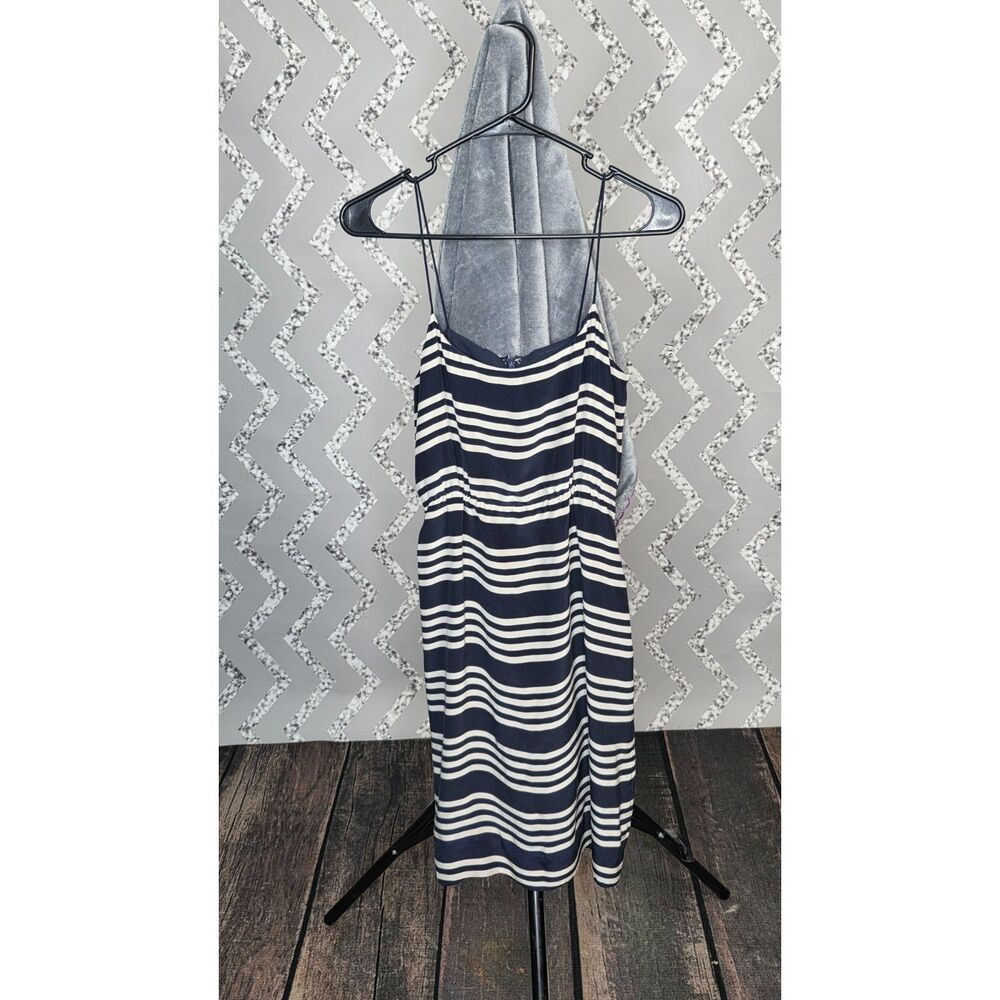 J.Crew 100% Silk Striped Slip Dress 0 Navy White Nautical Mini Dress Style 73158